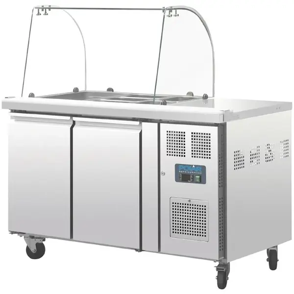 Saladette | U-SERIE | 282L | 2 Deur (1/1 GN) | Boven 2x 1/1 GN | -2°C/+8°C | Geforceerd | Glasopzet + Snijblad | Wielen (Geremd) | 1360x700x1360(h)mm