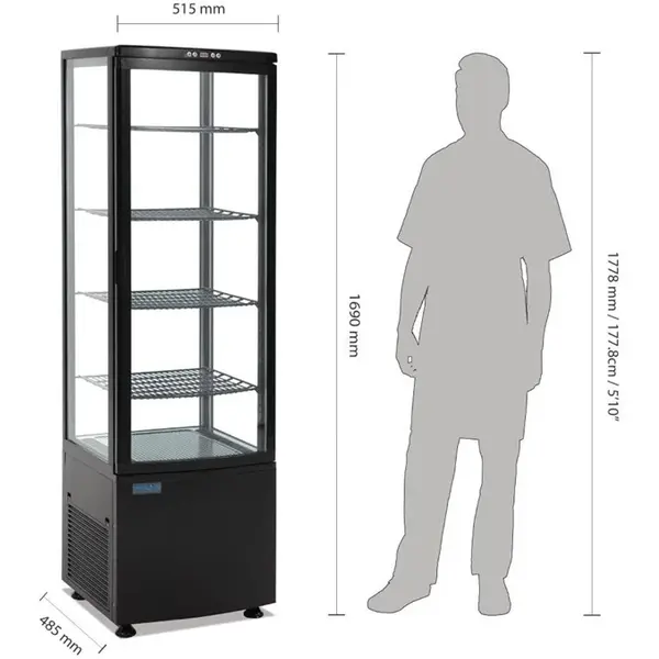 Koelvitrine | C-SERIE | Energiezuinig | 235L | Zwart | 0°C/+12°C | Geforceerd | 5 Niveaus | 515x485x1690(h)mm