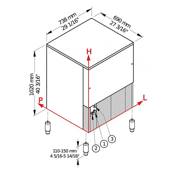 Korrelijsmachine | PEBBLE LINE | 146kg/24u | Bunker 50kg | Luchtgekoeld | 738x690x1020/1170(h)mm