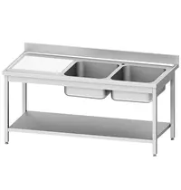 Diverso by Diamond Spoeltafel | ECO | RVS | 2 Spoelbakken (Rechts) + Afdruipvlak | Bodemschap | Achteropstand | Zelfmontage | 1600x700x900/1000(h)mm