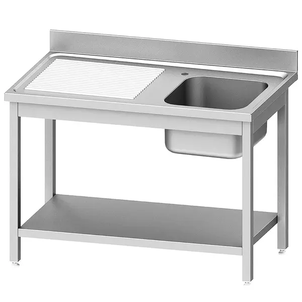 Spoeltafel | ECO | RVS | 1 Spoelbak (Rechts) + Afdruipvlak | Bodemschap | Achteropstand | Zelfmontage | 1200x700x900/1000(h)mm