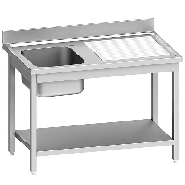 Spoeltafel | ECO | RVS | 1 Spoelbak (Links) + Afdruipvlak | Bodemschap | Achteropstand | Zelfmontage | 1200x700x900/1000(h)mm