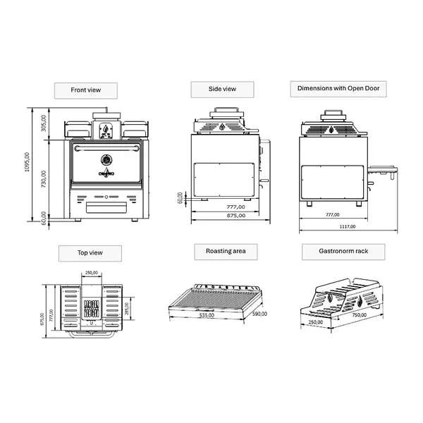 Houtskooloven | R-SERIES | 250°C/350°C | Maaltijdproductie 95/u | Brandduur 9u (10-12kg Houtskool) | 785x777x1095(h)mm