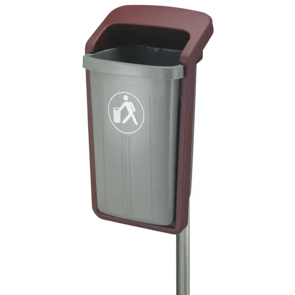 Wandafvalbak | Kunststof | Grijs/Bordeaux | 50L | Open | 390x460x845(h)mm