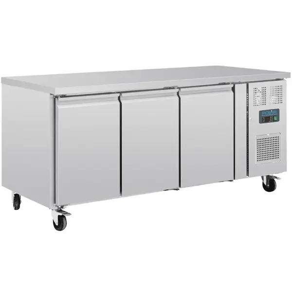 Koelwerkbank | U-SERIE | 634L | 3 Deuren (EN600x400) | +2°C/+8°C | Geforceerd | Wielen (Geremd) | 2020x800x860(h)mm