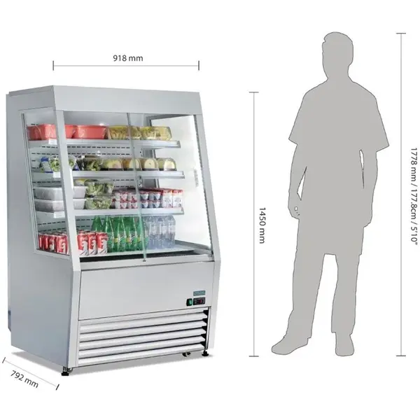Koelvitrine | G-SERIE | 390L | RVS | +2°C/+10°C | Geforceerd | 4 Niveaus | Zelfbediening | Wielen | 918x792x1450(h)mm