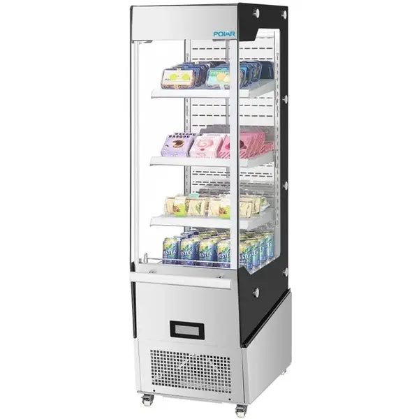 Koelvitrine | G-SERIE | 220L | RVS | +2°C/+10°C | Geforceerd | 4 Niveaus | Zelfbediening | Wielen (Geremd) | 512x838x1791(h)mm