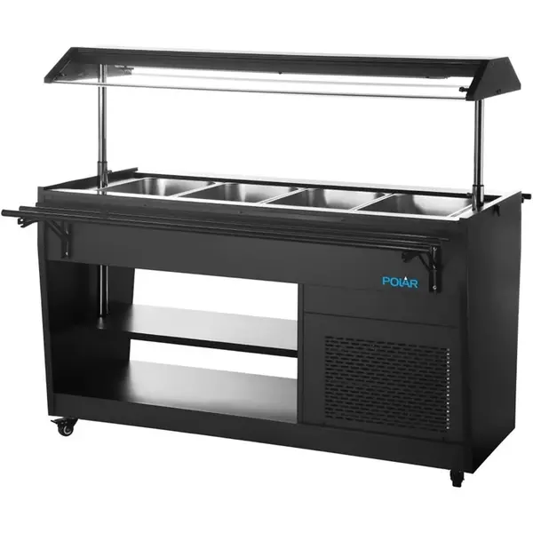Gekoeld Buffet | G-SERIE | Zwart | 4x 1/1 GN | 0°C/+10°C | Statisch | Liftkap (Verlicht) | Wielen (Geremd) | 1508x740x1356(h)mm
