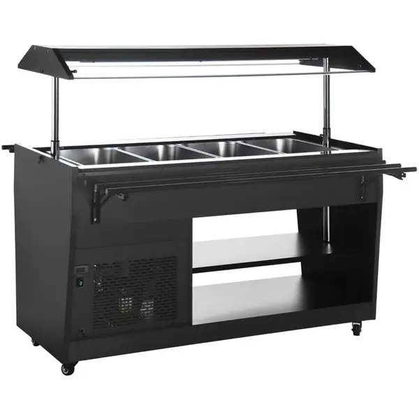 Gekoeld Buffet | G-SERIE | Zwart | 4x 1/1 GN | 0°C/+10°C | Statisch | Liftkap (Verlicht) | Wielen (Geremd) | 1508x740x1356(h)mm