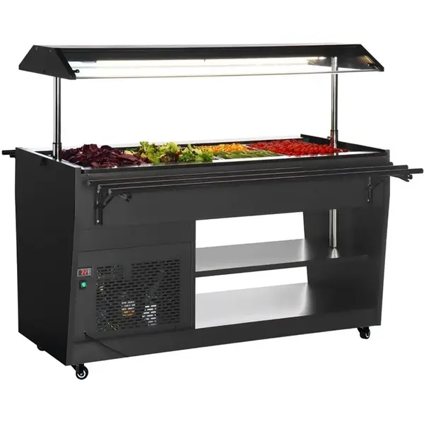 Gekoeld Buffet | G-SERIE | Zwart | 4x 1/1 GN | 0°C/+10°C | Statisch | Liftkap (Verlicht) | Wielen (Geremd) | 1508x740x1356(h)mm