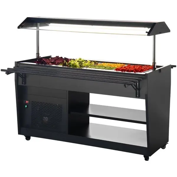 Gekoeld Buffet | G-SERIE | Zwart | 4x 1/1 GN | 0°C/+10°C | Statisch | Liftkap (Verlicht) | Wielen (Geremd) | 1508x740x1356(h)mm