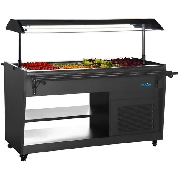 Gekoeld Buffet | G-SERIE | Zwart | 4x 1/1 GN | 0°C/+10°C | Statisch | Liftkap (Verlicht) | Wielen (Geremd) | 1508x740x1356(h)mm