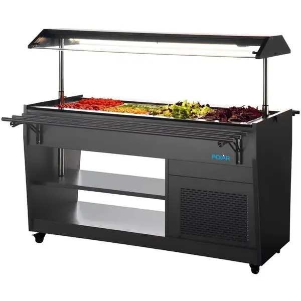 Gekoeld Buffet | G-SERIE | Zwart | 4x 1/1 GN | 0°C/+10°C | Statisch | Liftkap (Verlicht) | Wielen (Geremd) | 1508x740x1356(h)mm