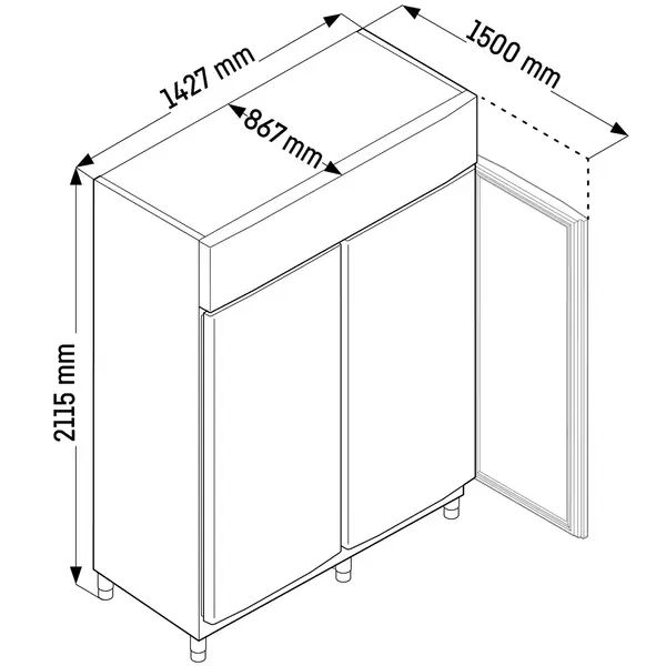 Vrieskast | PERFORMANCE | 1360L (2/1 GN) | RVS | -10°C/-26°C | Geforceerd | App | Temperatuur-/Deuralarm | 1427x867x2115(h)mm