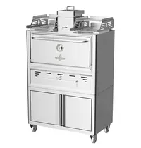 Roaster Grills Houtskooloven | R-SERIES | 250°C/350°C | Maaltijdproductie 95/u | Brandduur 9u (10-12kg Houtskool) | Onderkast | Wielen (Geremd) | 985x577x1685(h)mm 