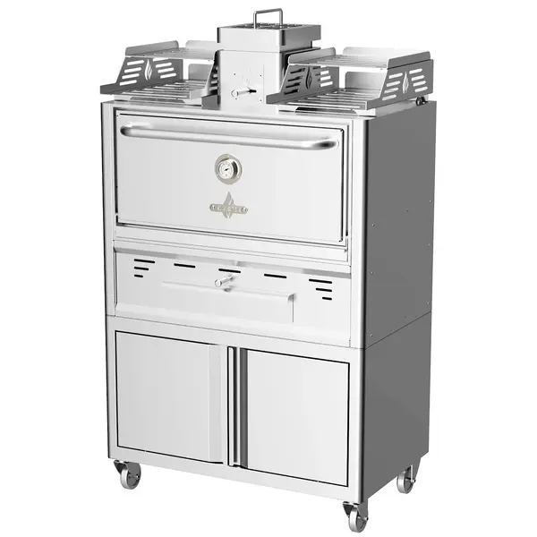 Houtskooloven | R-SERIES | 250°C/350°C | Maaltijdproductie 95/u | Brandduur 9u (10-12kg Houtskool) | Onderkast | Wielen (Geremd) | 985x577x1685(h)mm