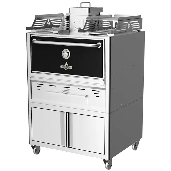 Houtskooloven | R-SERIES | 250°C/350°C | Maaltijdproductie 110/u | Brandduur 9u (15-17kg Houtskool) | Onderkast | Wielen (Geremd) | 985x777x1685(h)mm