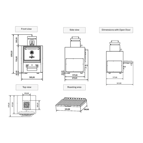Houtskooloven | R-SERIES | 250°C/350°C | Maaltijdproductie 30/u | Brandduur 7u (5-7kg Houtskool) | 585x577x1095(h)mm