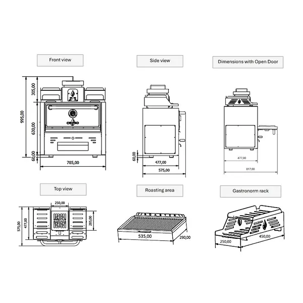 Houtskooloven | R-SERIES | 250°C/350°C | Maaltijdproductie 35/u | Brandduur 7u (5-7kg Houtskool) | 785x477x995(h)mm