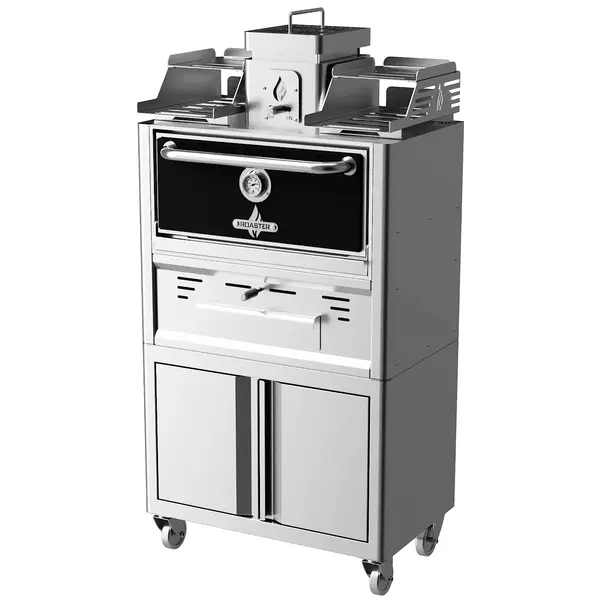 Houtskooloven | R-SERIES | 250°C/350°C | Maaltijdproductie 35/u | Brandduur 7u (5-7kg Houtskool) | Onderkast | Wielen (Geremd) | 785x477x1585(h)mm