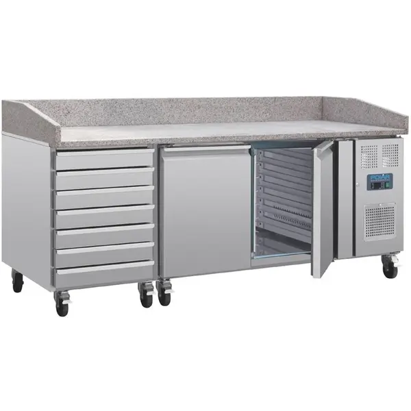 Pizzawerkbank | U-SERIE | 428L | 2 Deuren + 7 Deegladen (EN600X400) | +2°C/+8°C | Geforceerd | 2025x800x1000(h)mm