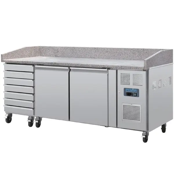 Pizzawerkbank | U-SERIE | 428L | 2 Deuren + 7 Deegladen (EN600X400) | +2°C/+8°C | Geforceerd | 2025x800x1000(h)mm