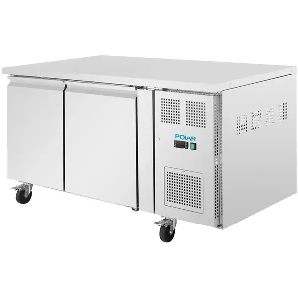 Bakkerij Koelwerkbank | U-SERIE | Energiezuinig | 427L | 2 Deuren (EN600x400) | +2°C/+8°C | Geforceerd | Wielen (Geremd) | 1510x800x860(h)mm