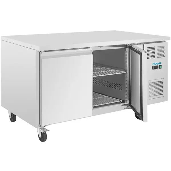 Bakkerij Koelwerkbank | U-SERIE | Energiezuinig | 427L | 2 Deuren (EN600x400) | +2°C/+8°C | Geforceerd | Wielen (Geremd) | 1510x800x860(h)mm