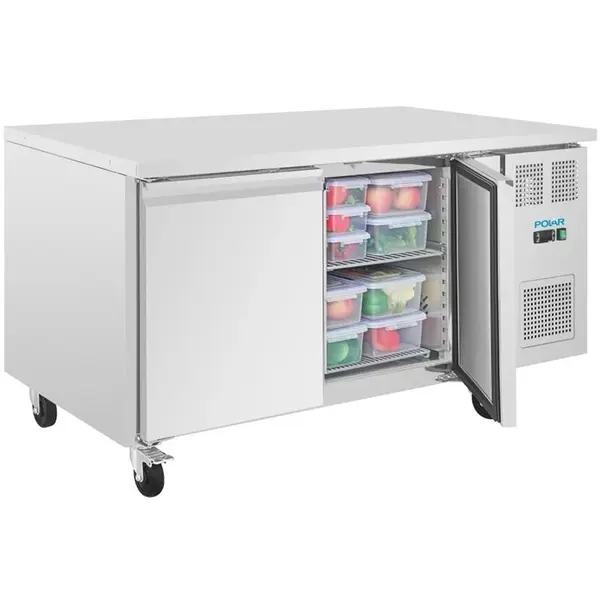 Bakkerij Koelwerkbank | U-SERIE | Energiezuinig | 427L | 2 Deuren (EN600x400) | +2°C/+8°C | Geforceerd | Wielen (Geremd) | 1510x800x860(h)mm