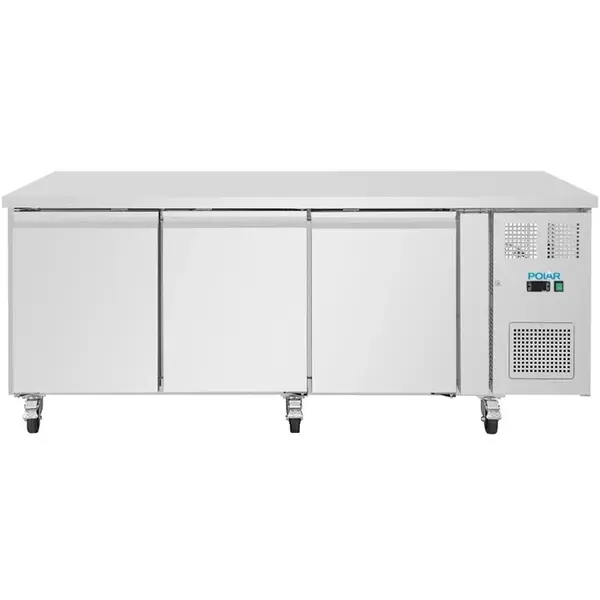 Bakkerij Koelwerkbank | U-SERIE | Energiezuinig | 634L | 3 Deuren (EN600x400) | +2°C/+8°C | Geforceerd | Wielen (Geremd) | 2020x800x860(h)mm