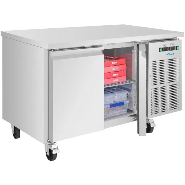 Koel-/Vrieswerkbank | U-SERIE | 124L (1/1 GN) | 2 Deuren | -2°C/+8°C | Geforceerd | Wielen (Geremd) | 1360x700x860(h)mm