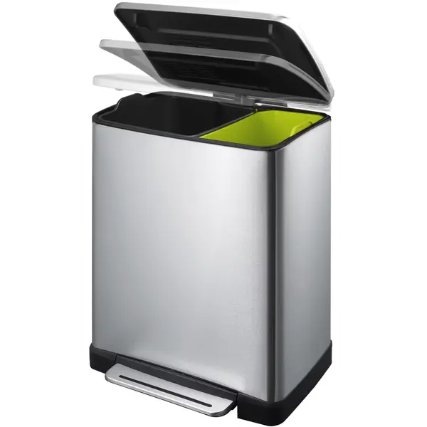 Pedaalemmer | E-CUBE | RVS | 46L | Klapdeksel | Anti Fingerprint | Afvalscheiding | 500x345x650(h)mm