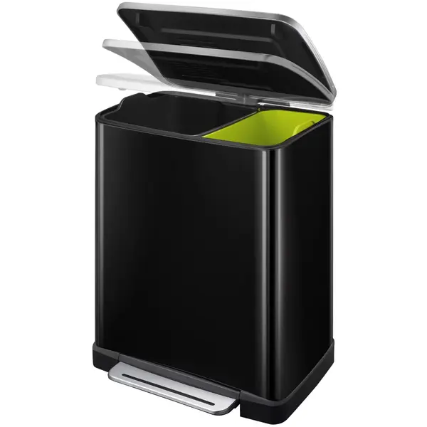 Pedaalemmer | E-CUBE | RVS | Zwart | 46L | Klapdeksel | Anti Fingerprint | Afvalscheiding | 500x345x650(h)mm