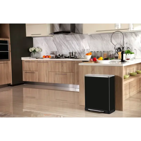 Pedaalemmer | E-CUBE | RVS | Zwart | 46L | Klapdeksel | Anti Fingerprint | Afvalscheiding | 500x345x650(h)mm