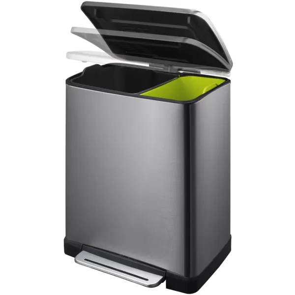 Pedaalemmer | E-CUBE | RVS | Zwart | 46L | Klapdeksel | Anti Fingerprint | Afvalscheiding | 500x345x650(h)mm