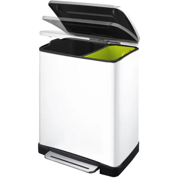 Pedaalemmer | E-CUBE | RVS | Wit | 46L | Klapdeksel | Anti Fingerprint | Afvalscheiding | 500x345x650(h)mm
