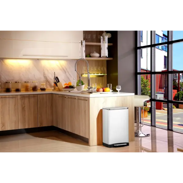 Pedaalemmer | E-CUBE | RVS | Wit | 46L | Klapdeksel | Anti Fingerprint | Afvalscheiding | 500x345x650(h)mm
