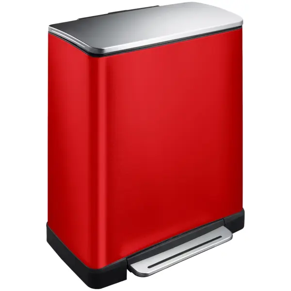 Pedaalemmer | E-CUBE | RVS | Rood | 46L | Klapdeksel | Anti Fingerprint | Afvalscheiding | 500x345x650(h)mm