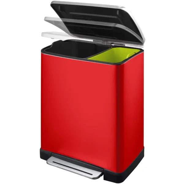Pedaalemmer | E-CUBE | RVS | Rood | 46L | Klapdeksel | Anti Fingerprint | Afvalscheiding | 500x345x650(h)mm