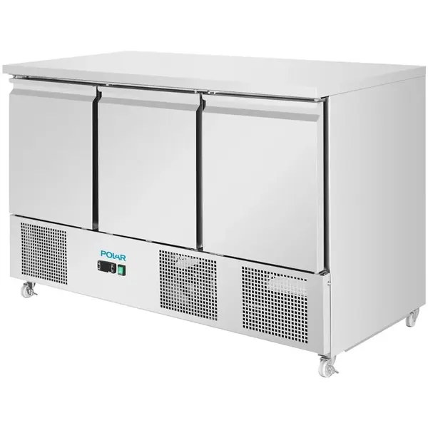 Koelwerkbank | U-SERIE | 400L | 3 Deuren (1/1 GN) | +2°C/+8°C | Geforceerd | Wielen (Geremd) | 1368x700x870(h)mm