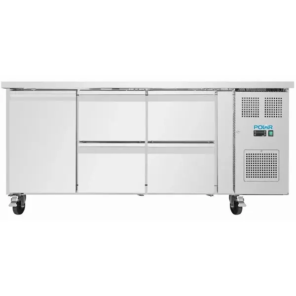 Koelwerkbank | U-SERIE | 465L | 1 Deur + 4 Laden (2/1 GN) | -2°C/+8°C | Geforceerd | Wielen (Geremd) | 1795x700x860(h)mm