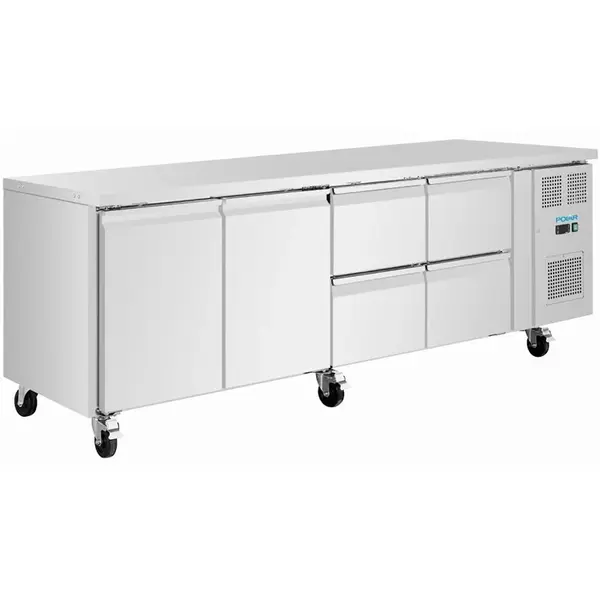 Koelwerkbank | U-SERIE | 616L | 2 Deuren + 4 Laden (2/1 GN) | -2°C/+8°C | Geforceerd | Wielen (Geremd) | 2230x700x860(h)mm