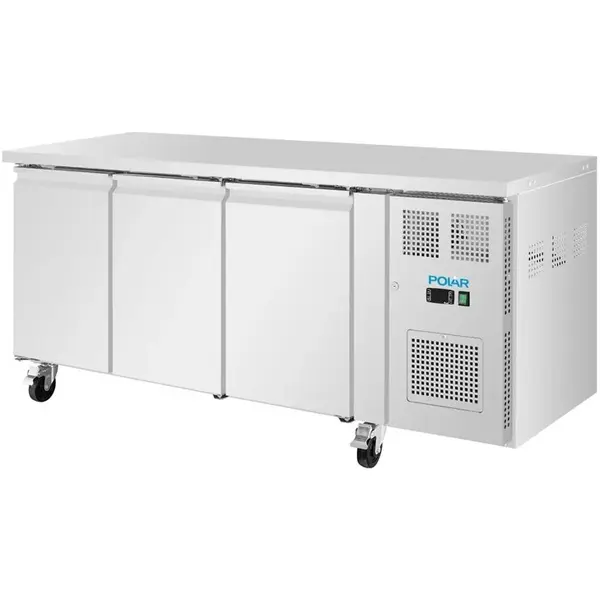 Koelwerkbank | U-SERIE | 231L | 3 Deuren | -2°C/+8°C | Geforceerd | Wielen (Geremd) | 1795x600x860(h)mm