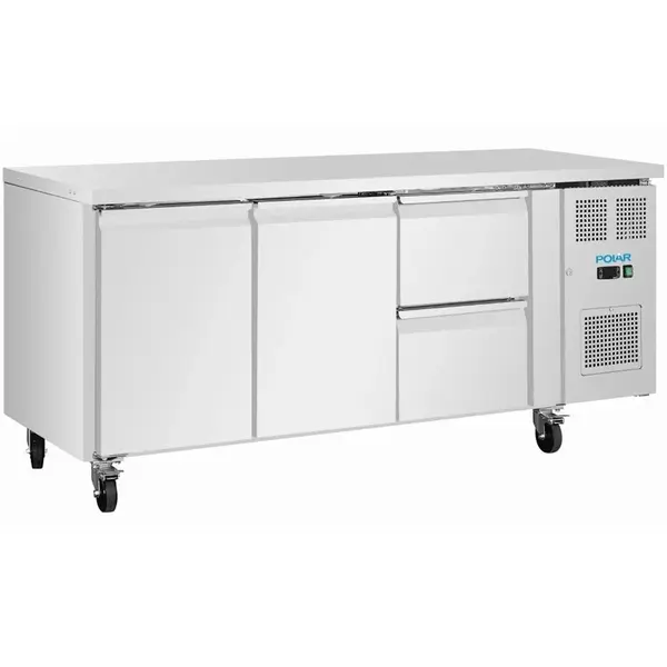 Koelwerkbank | U-SERIE | 242L (1/1 GN) | 2 Deuren + 2 Laden | -2°C/+8°C | Geforceerd | Wielen (Geremd) | 1795x700x860(h)mm