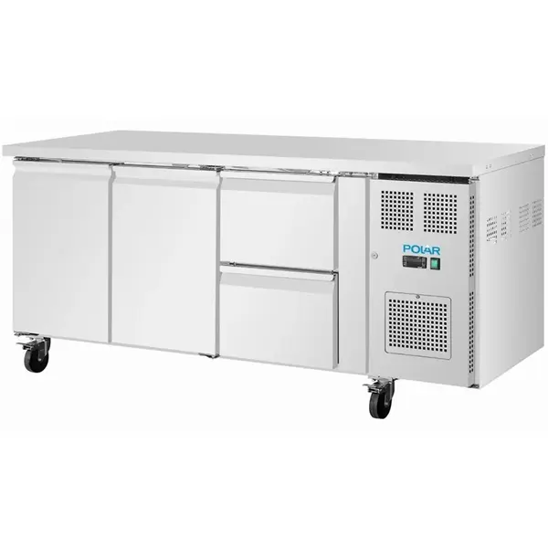 Koelwerkbank | U-SERIE | 242L (1/1 GN) | 2 Deuren + 2 Laden | -2°C/+8°C | Geforceerd | Wielen (Geremd) | 1795x700x860(h)mm