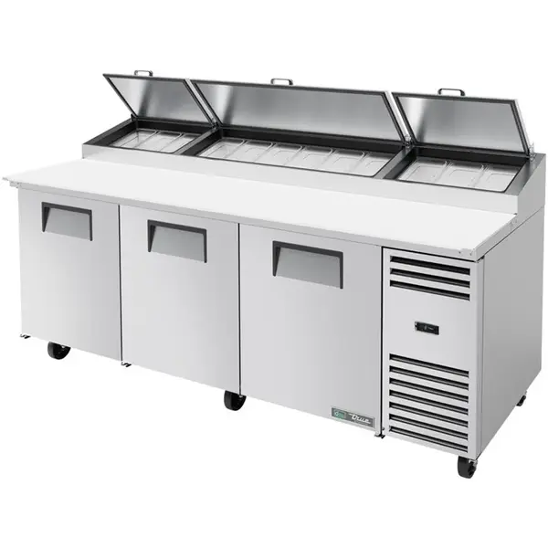 Pizzawerkbank | 875L | 3 Deuren | Boven 12x 1/3 GN | 0°C/+5°C | Geforceerd | Wielen (Geremd) | 2369x820x1138(h)mm