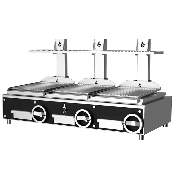 Houtskoolgrill | PARRILLA | Oppervlak 1500x620 | 200°C/250°C | Verstelbare Grillhoogte/-Hoek | 1800x825x1000(h)mm
