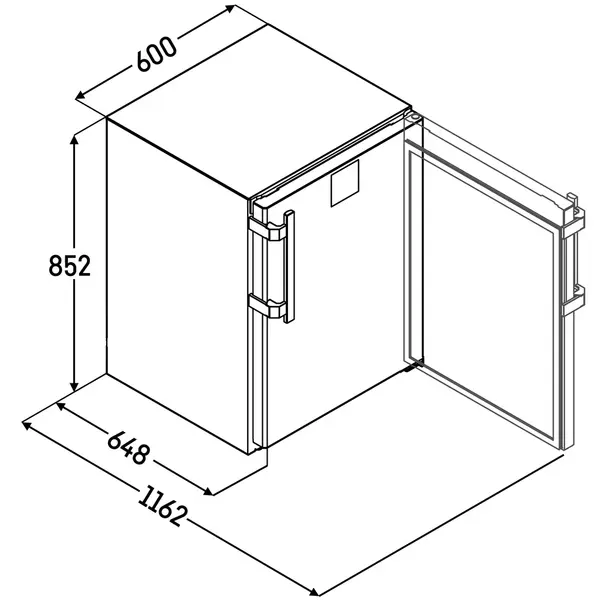 Koelkast | PERFORMANCE | 127L | Zwart | +1°C/+9°C | Geforceerd | Temperatuur-/Deuralarm | 600x648x852(h)mm