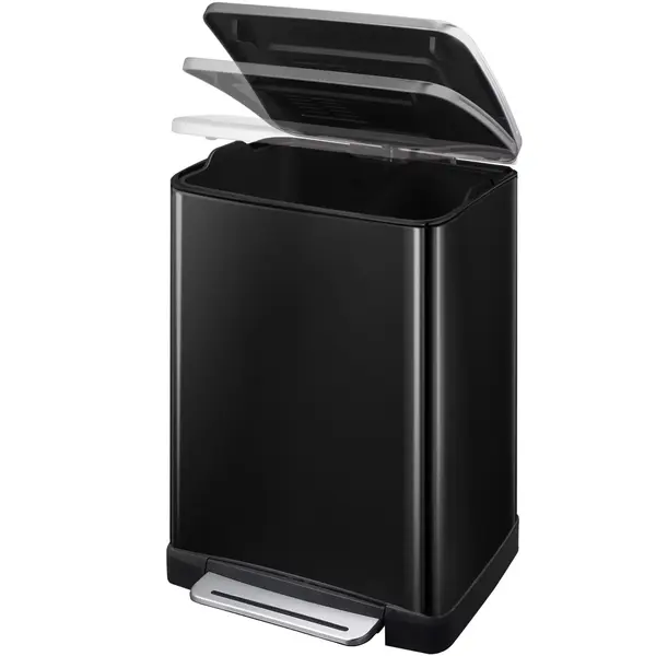 Pedaalemmer | E-CUBE | RVS | Zwart | 40L | Klapdeksel | Anti Fingerprint | 403x345x650(h)mm