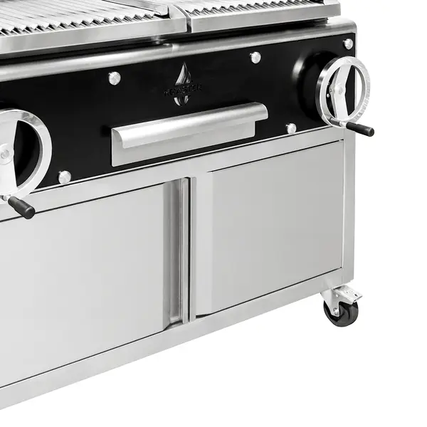 Houtskoolgrill | PARRILLA | Oppervlak 1000x620 | 200°C/250°C | Verstelbare Grillhoogte/-Hoek | Onderkast | Wielen (Geremd) | 1270x825x1550(h)mm